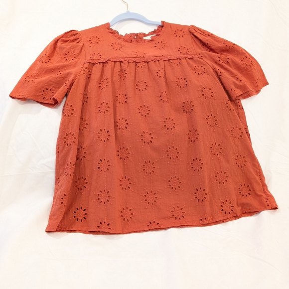 In February Tops - Women's Eyelet Blouse - Rust